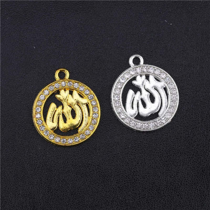 Juya 5 шт. исламские Подвески Стразы золотой серебряный полумесяц Allah Разъемы Аксессуары для мусульманских Qamis ювелирных изделий