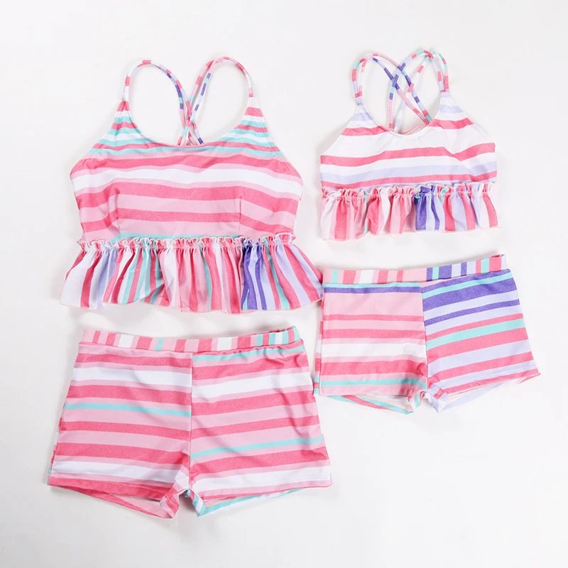 

Mother And Daughter Color Stripe Swimsuit Mom Daughter Swimwear Family Look Mommy And Me Bikini Family Matching Bathing Clothes