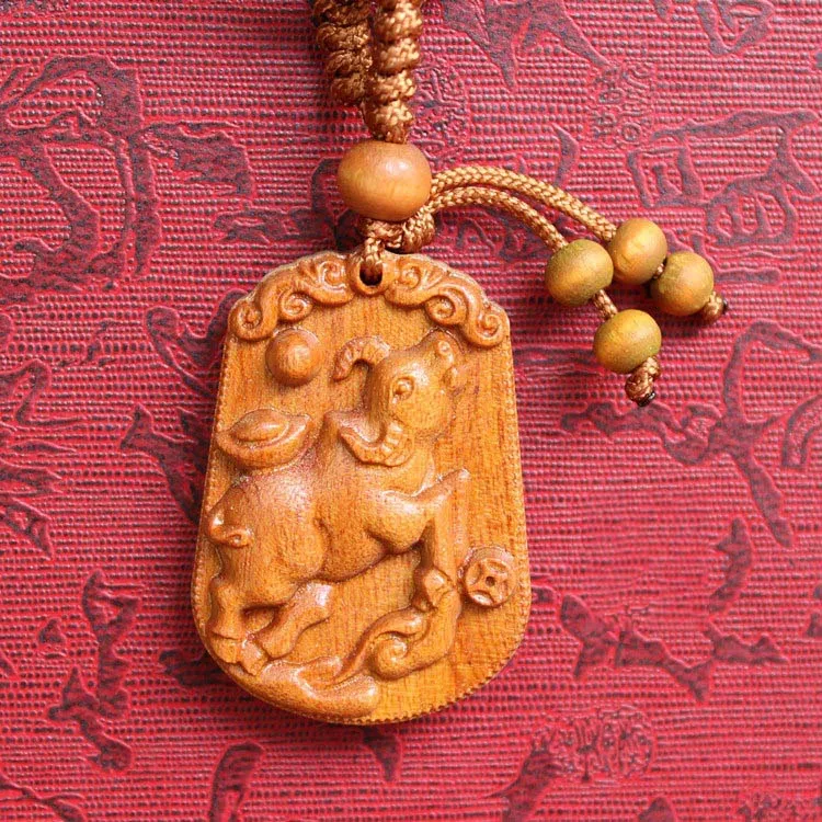 

Twelve Chinese Zodiac Signs cattle buffalo Carved Rosewood Pendant Ornament for Cell Phone Handbag Keychain