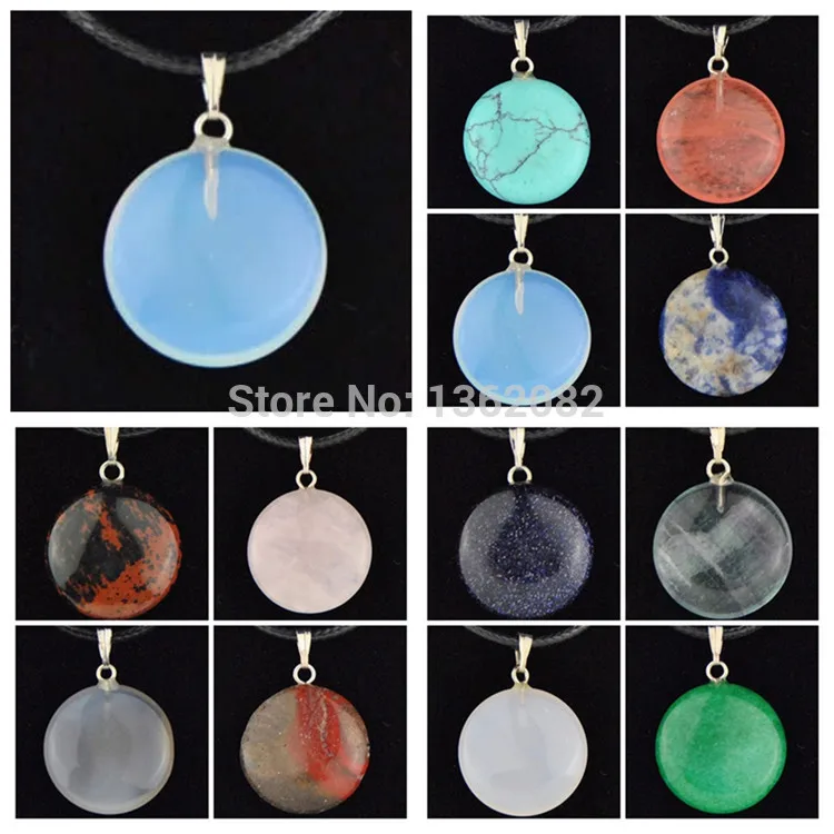 

Wholesale 12pcs Men Women's Fashion Jewelry Pink Crystal Natural Stone Round Pendants Necklace Lucky Gift YN482