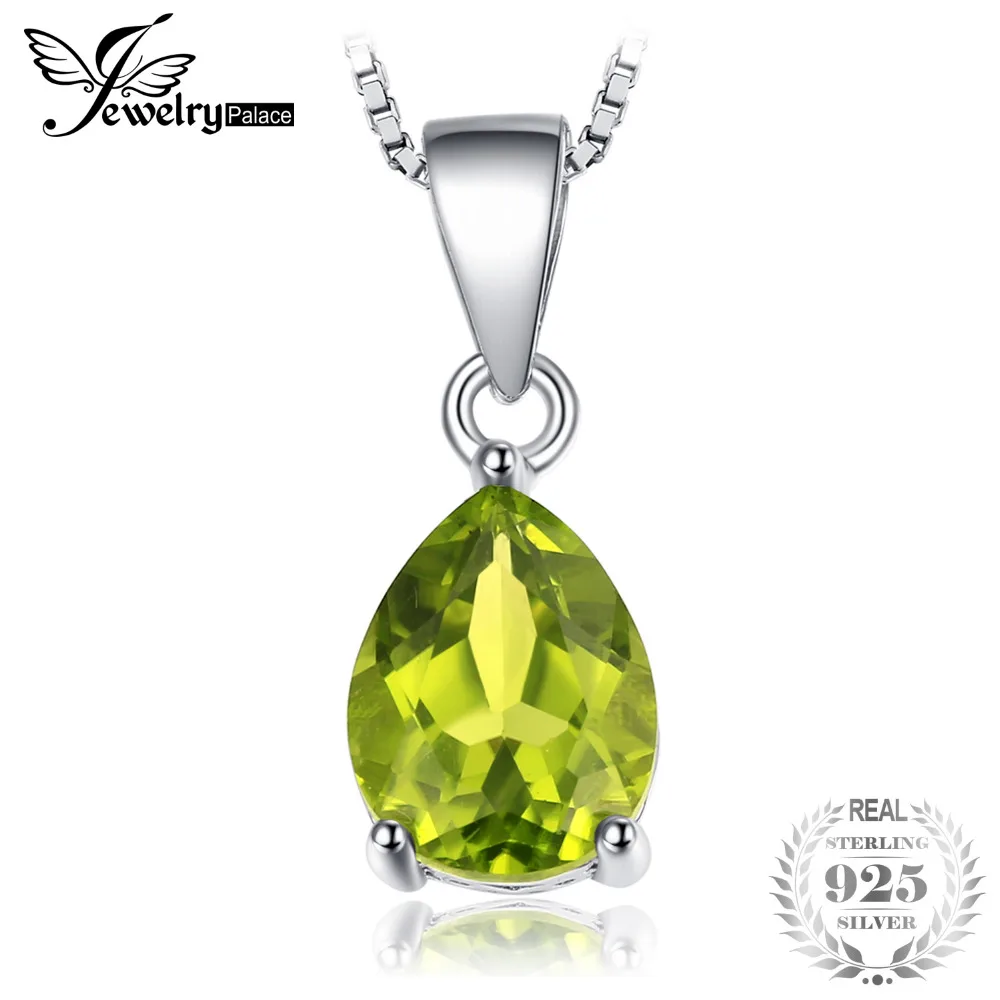 JewelryPalace Pear 1.5ct Natural Fine Green Peridot Birthstone Solitaire Pendant 925 Sterling Silver Does Not Include a Chain