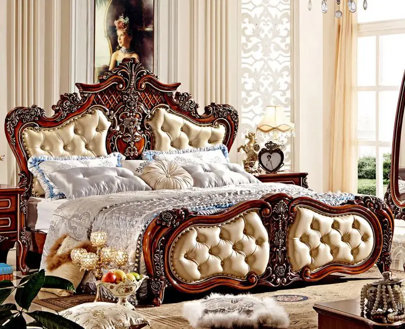 European Style Double Bed Leather Bed 1.5 / 1.8 Meters Bedin Bedroom