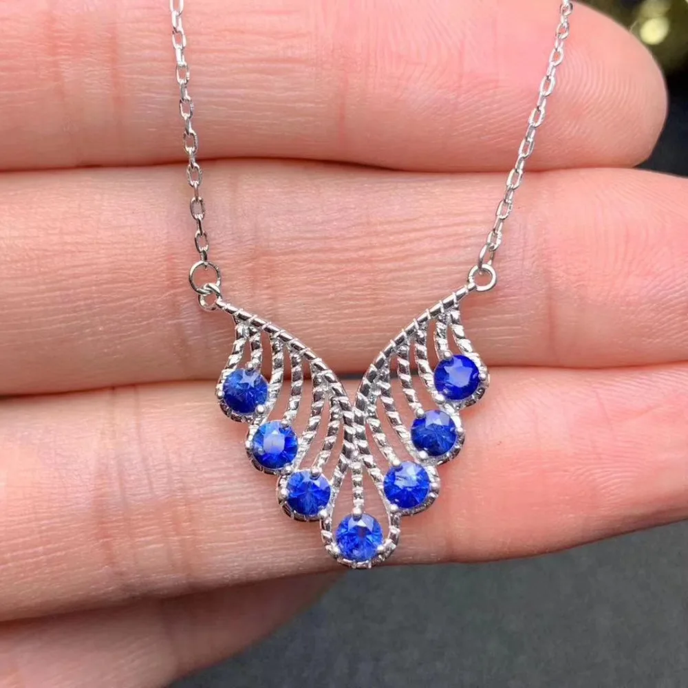 

Natural blue sapphire Pendant necklace S925 silver Natural gemstone necklace Elegant lovely Tassels women party gift jewelery