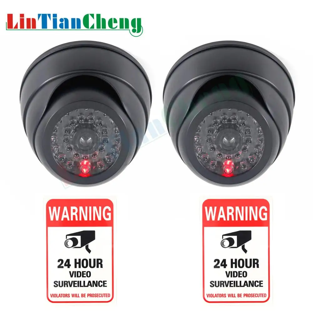 

LINTIANCHENG 2pcs indoor/outdoor Surveillance Camera With Flashing LED Lights Fake Dummy Camera For Security Black Mini CCTV