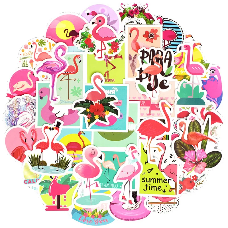 

50Pcs Flamingos Stickers For Suitcase Skateboard Laptop Cell Phone Motorcycle Bicycle Car Accessories Mixed Pink Stickers