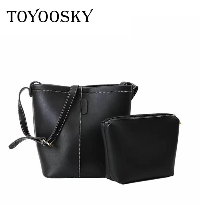 

TOYOOSKY 2 Pcs/Set Bucket Bag Ladies PU Leather Bag For Women Large Composite Handbag Female Shoulder Crossbody Bag Black
