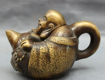 

Chinese Bronze Buddhism Collect Happy Maitreya Buddha Statue Wine Pot Teapot