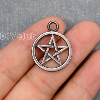 

40pcs-Supernatural Pentagram Charms, Gun Black Pentagram charm pendants, DIY Supplies 26x21mm