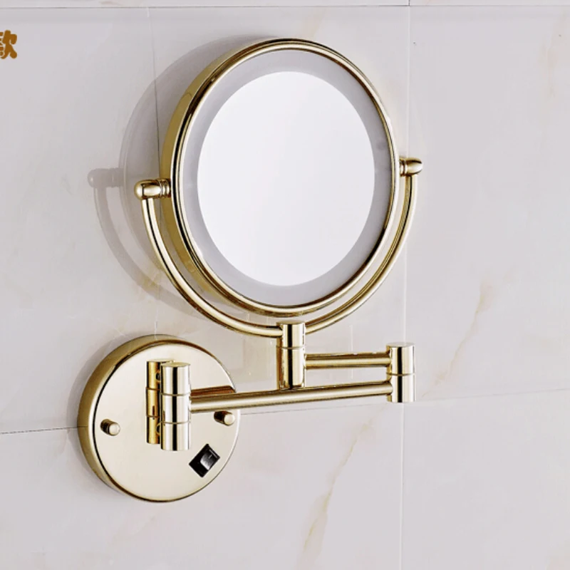 Опт и розница золотой Латунный светодиодный зеркальный зеркало для макияжа двусторонний круглый зеркало увеличительное зеркало " настенный