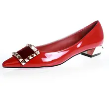 Size 4~10 Big Size Pointed Toe Red Women Flats Shoes Fashion Solid Women Flats Shoes zapatos mujer