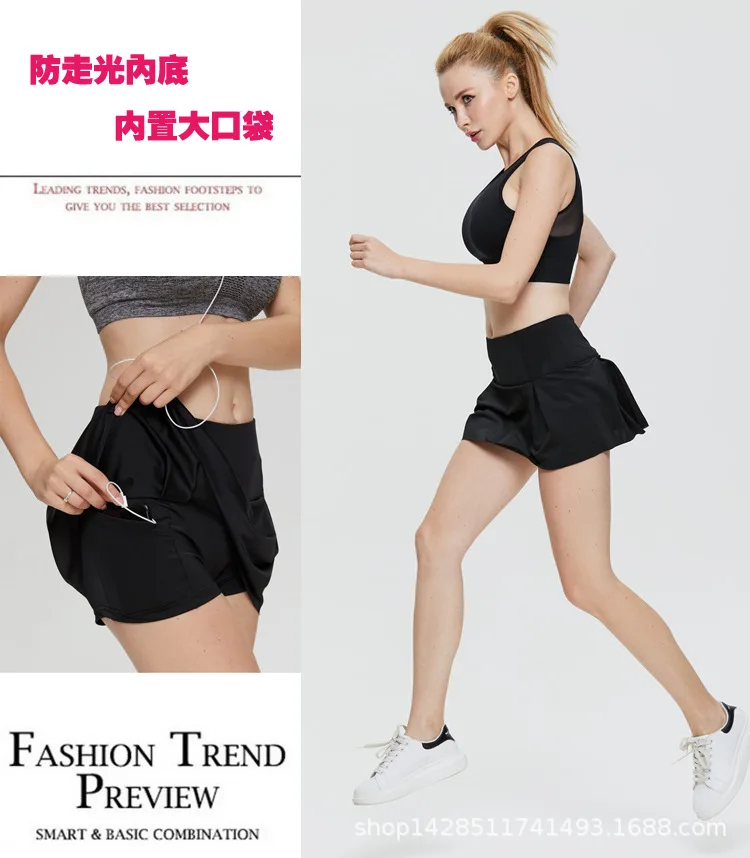 Sports Culottes Plus Size Quick Drying High Waist Trousers Run Fitness Tennis Skirt Pocket Shorts Badmintkn Shorts Women