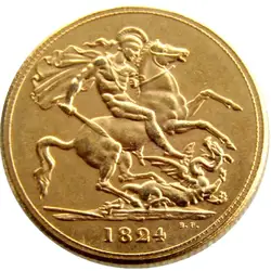 Великобритания 1824 EF George IIII позолоченный 1 Sovereign копии монет