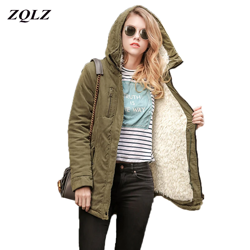 ZQLZ Winter Jacket Women 2018 Hooded Slim Thick Long Cotton Padded Warm Coat Fashion Army Green High Quality Ladies Parka