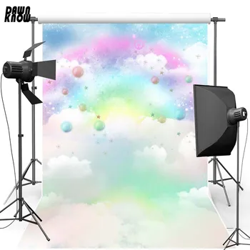 

DAWNKNOW Colorful Rainbow Vinyl Backdrops For Baby Cartoon Sky Polyester Photography Background For Children Photo Studio G160