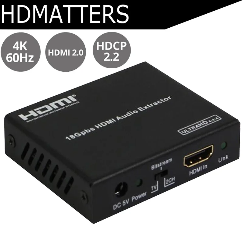 

True HDMI 2.0 audio extractor splitter converter 4K 60HZ HDR&HDCP 2.2 YUV 4:4:4 18GBPS with SPdif digital audio&stereo audio