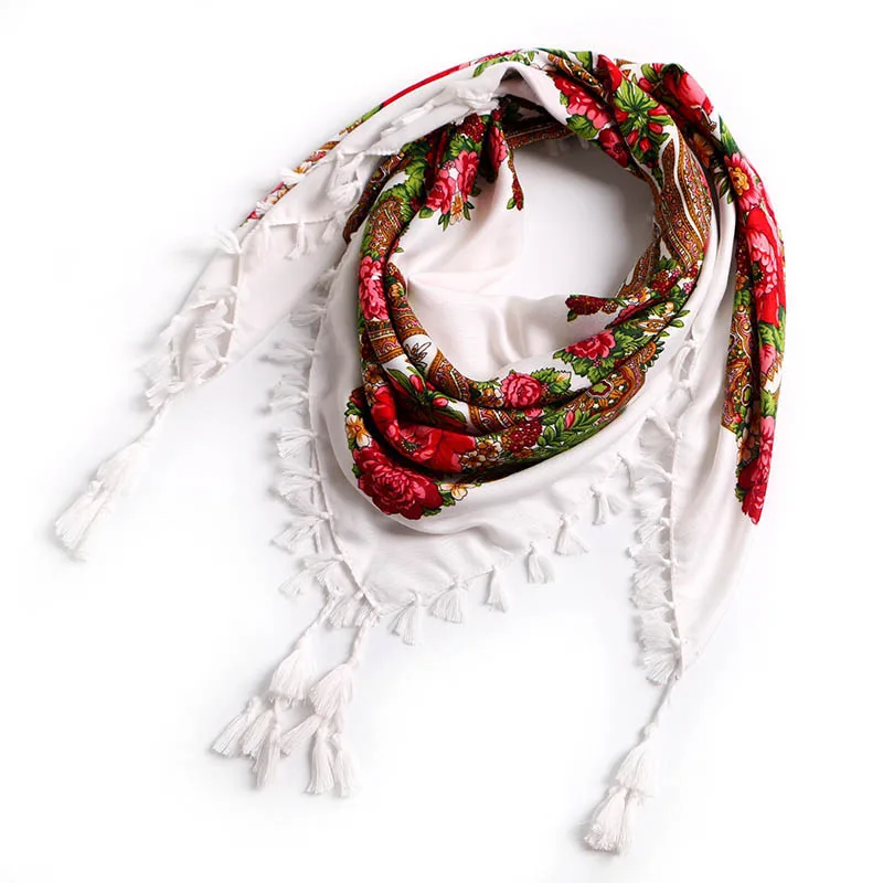 Русский Бренд, народная шаль с цветочным рисунком камелии, зимняя, с этническим цветком, с принтом, на голову, хлопок, с кисточками, квадратный шарф, платок, YG263
