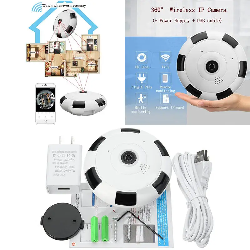 1080P HD Mini 360 Degree Panoramic Wifi Wireless IP Camera Fisheye Night Vision