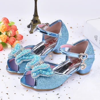 

Girl High Heels Sandals Shoes For Children 'S Summer Sandals Kids Fashion Princess Shoes Crystal Glass Party Sandals With Bow
