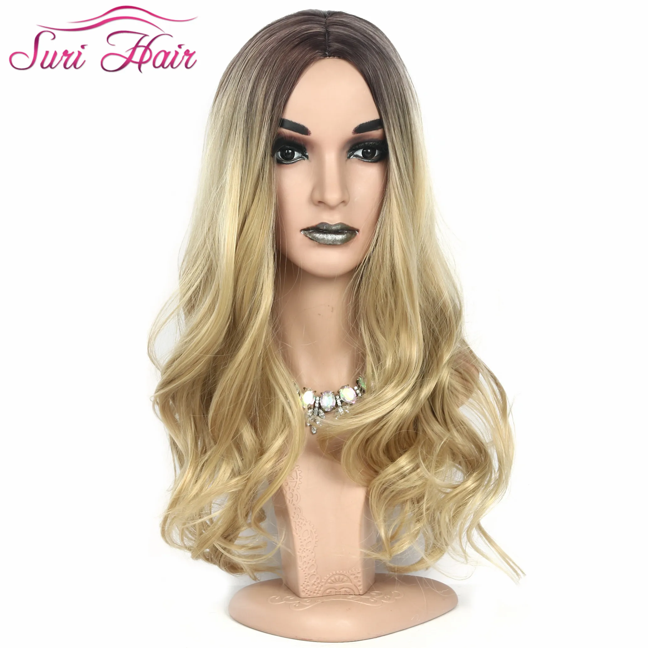 

Suri Hair 26 inches long wavy Synthetic Wigs for black women Ombre two tone brown blonde wig cosplay women hair High Temperatur