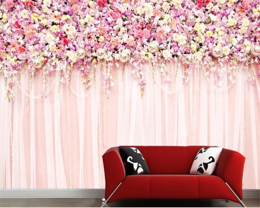 beibehang Custom Modern Living Room Background Wall 3d Wallpaper Pink Flower Rose Wedding