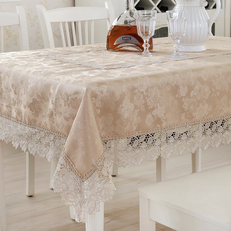 

4 Sizes Optional Champagne Elegant Embroidered Lace Tablecloth European Table Cloth Multifunction Embroidered Cloth