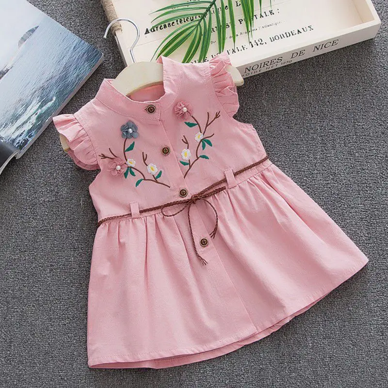 

Summer princess dress new children's dress Cotton baby girl embroidered peach vest dress Belt children's dress 1-4Y
