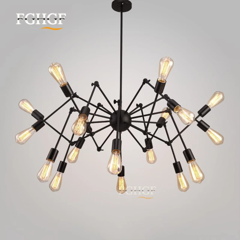 Adjustable Spider Chandelier Vintage Edison Light Suspension Hanging Lamp Retro Style Lighting Fixture Black 100% Guarantee (1)