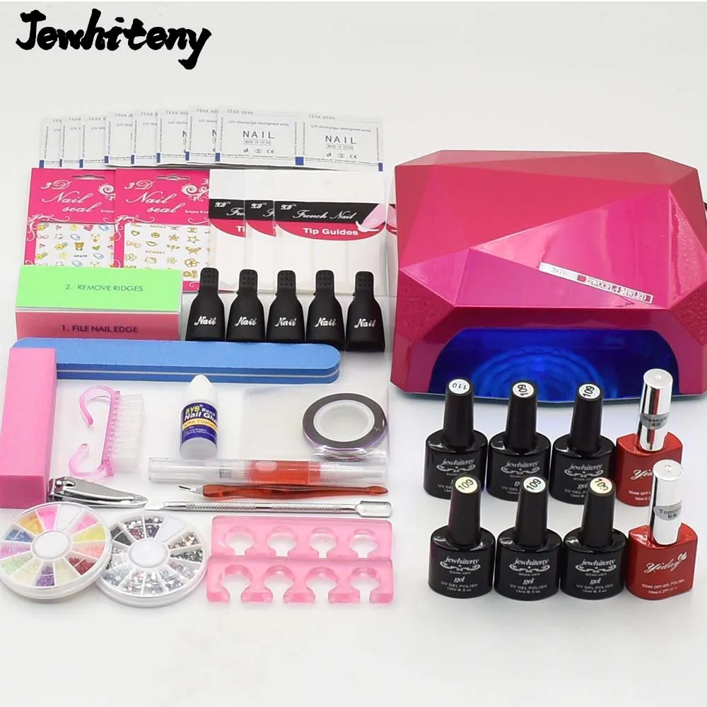 Цена Nail art Набор УФ светодио дный лампы Сушилка 6 Цвет ногтей гель для ногтей UV гель лак для ногтей Топ base coat маникюрный набор ногтей комплекты
