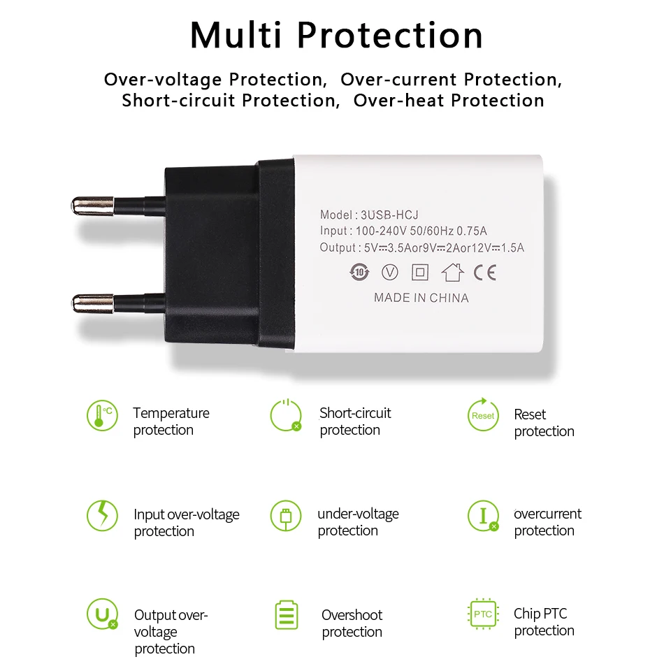 Сетевое зарядное устройство CinkeyPro с 3 USB портами для Apple iPhone iPad Samsung 5 В/2 А|Зарядные