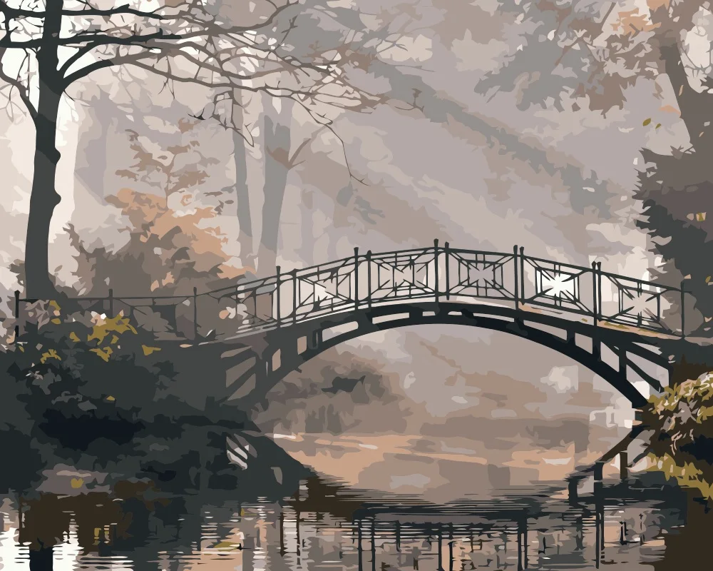 Mahuaf i046 da sera ponte paesaggio da colorare by numbers diy digital dipinti ad olio su tela decorazioni per parete per soggiorno in Mahuaf i046 da sera