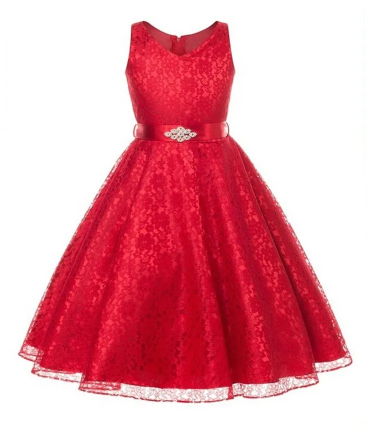 Платье для девочек; детское платье подружки невесты на свадьбу; платья для девочек; лето г.; костюм принцессы для вечеринки; кружевная Одежда для девочек-подростков - Цвет: Red