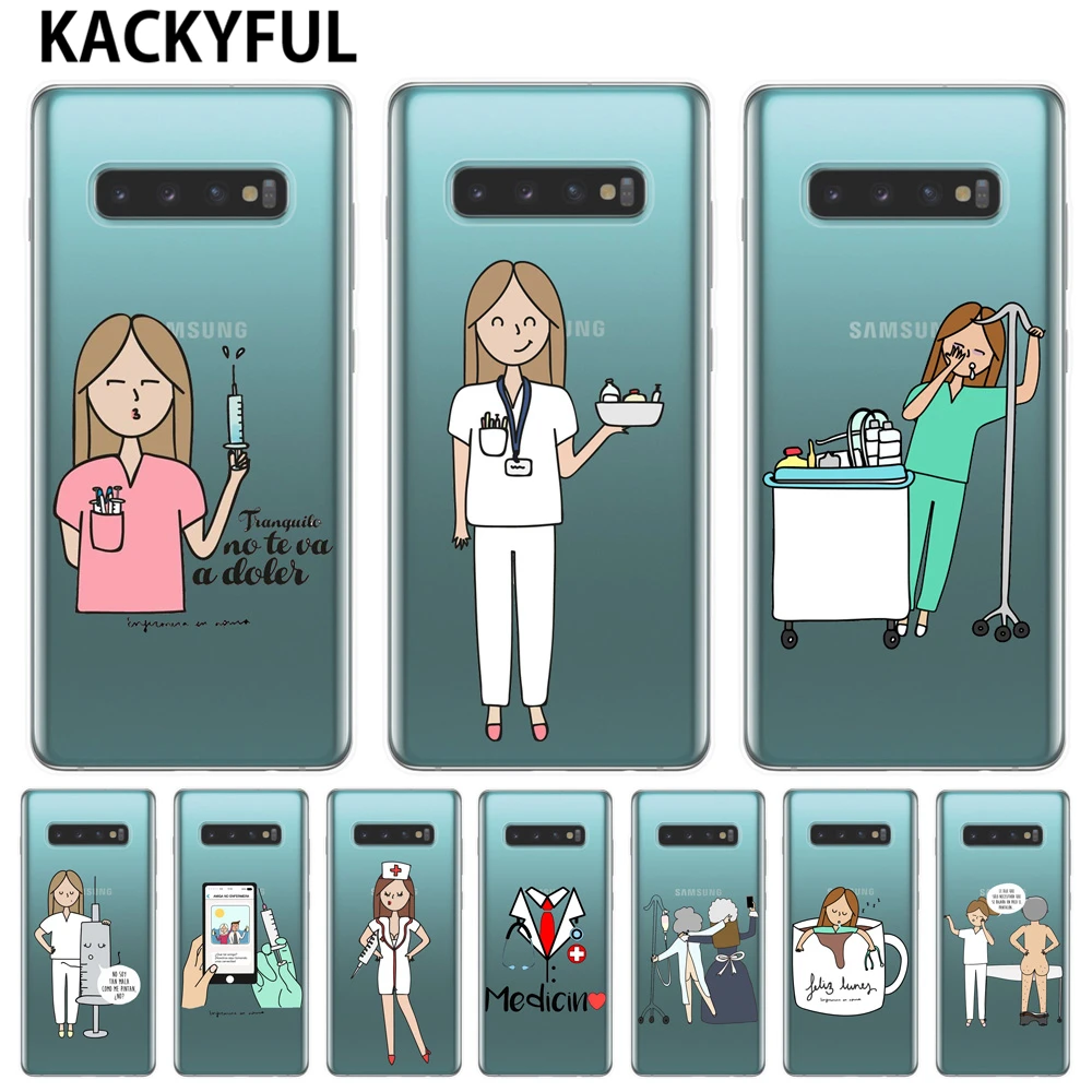 

Spain Cartoon Medicine Doctor Nurse Case For Samsung Galaxy S10 Lite S10E S10Plus M10 M20 Soft TPU Phone Cover Coque Capa Fundas