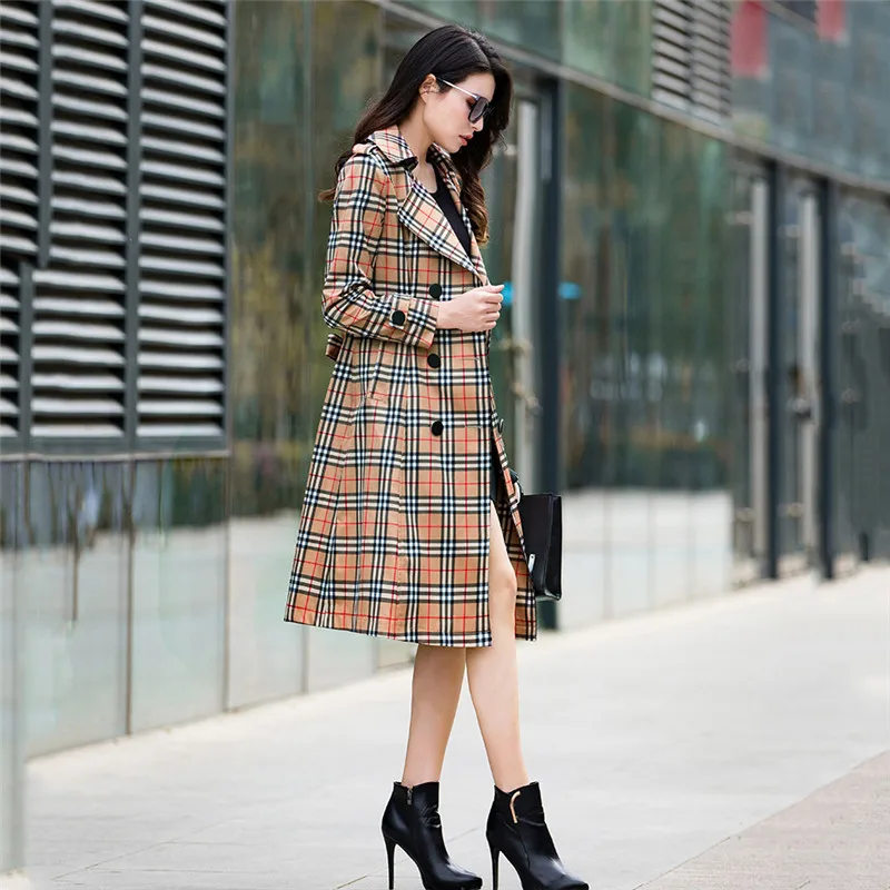 Mince 2019 Plaid Survêtement À Élégant Mode Nouvelle Femmes Grande No746 Trench Taille Femelle Color Automne Coupe Manteau Boutonnage Double Photo vent ZYfppWqEw