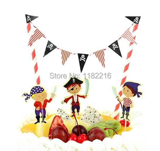 1 комплект для маленьких мальчиков, детские товары для дня рождения, креативные пиратские украшения для торта, флага, гирлянды, украшения торта
