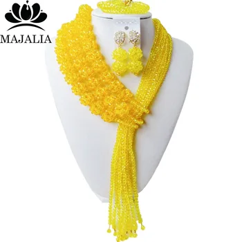 

Fashion African beads jewelry set yellow Crystal beads bride jewelry nigerian wedding african beads jewelry Set GG-1116