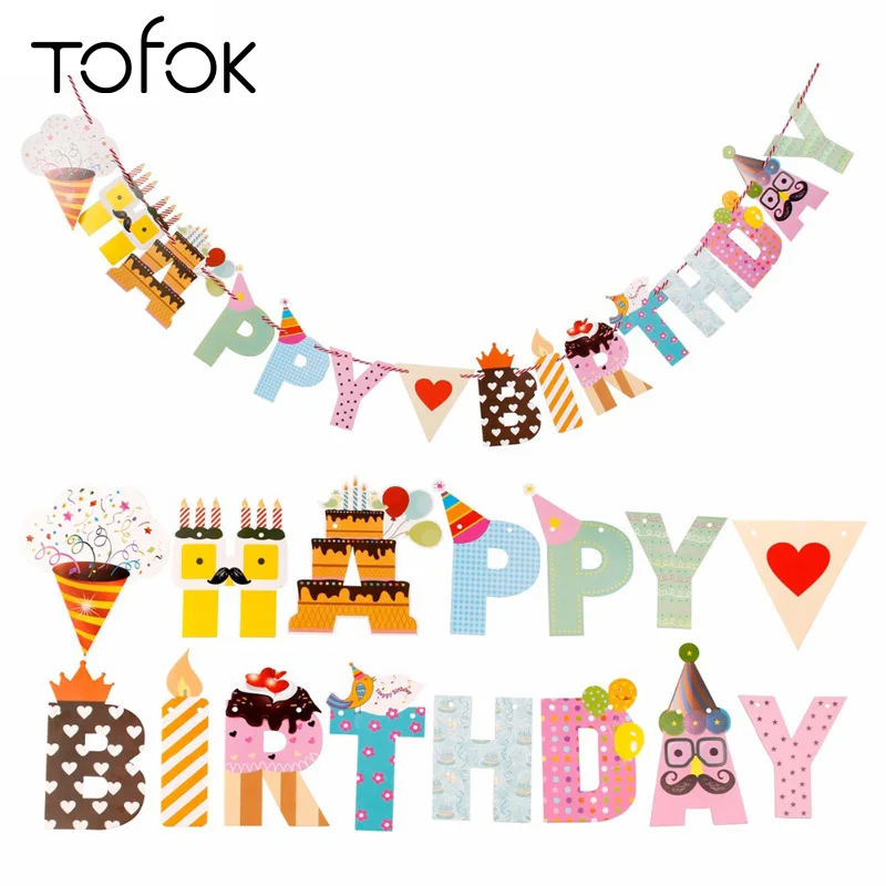 

Tofok Children's birthday party Banners "Happy Birthday"Butting Banners beard Decoration Paper Garland Baby Birthday Party Decor