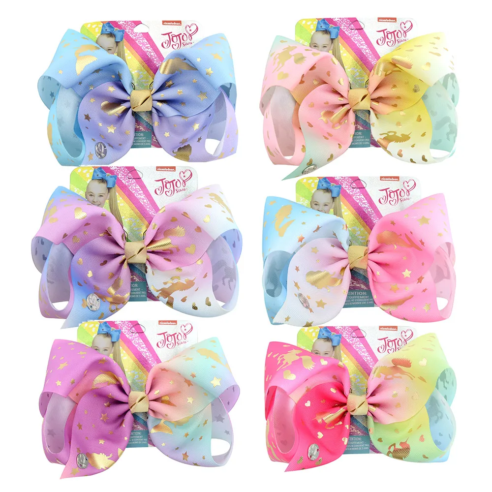 

8" Large JoJo Unicorn Mermaid Printed Bow With Hair Clip Jumbo Hairgrips 6PCS Metalic Signature Ribbon Bow DIY Hair Accessory