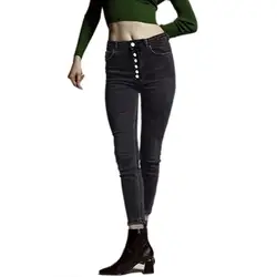Forever Fairness Модные женские узкие брюки с высокой талией черные с высокой талией джинсы однобортные джинсовые брюки M-1039