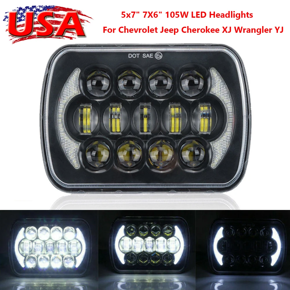 DOT 4PCS 7x6 5x7 H6054 Projector Led Headlights Hi//Low Sealed Beam for Jeep Wrangler YJ Cherokee XJ Chevrolet Express 1500 2500 3500 Replacement Headlights
