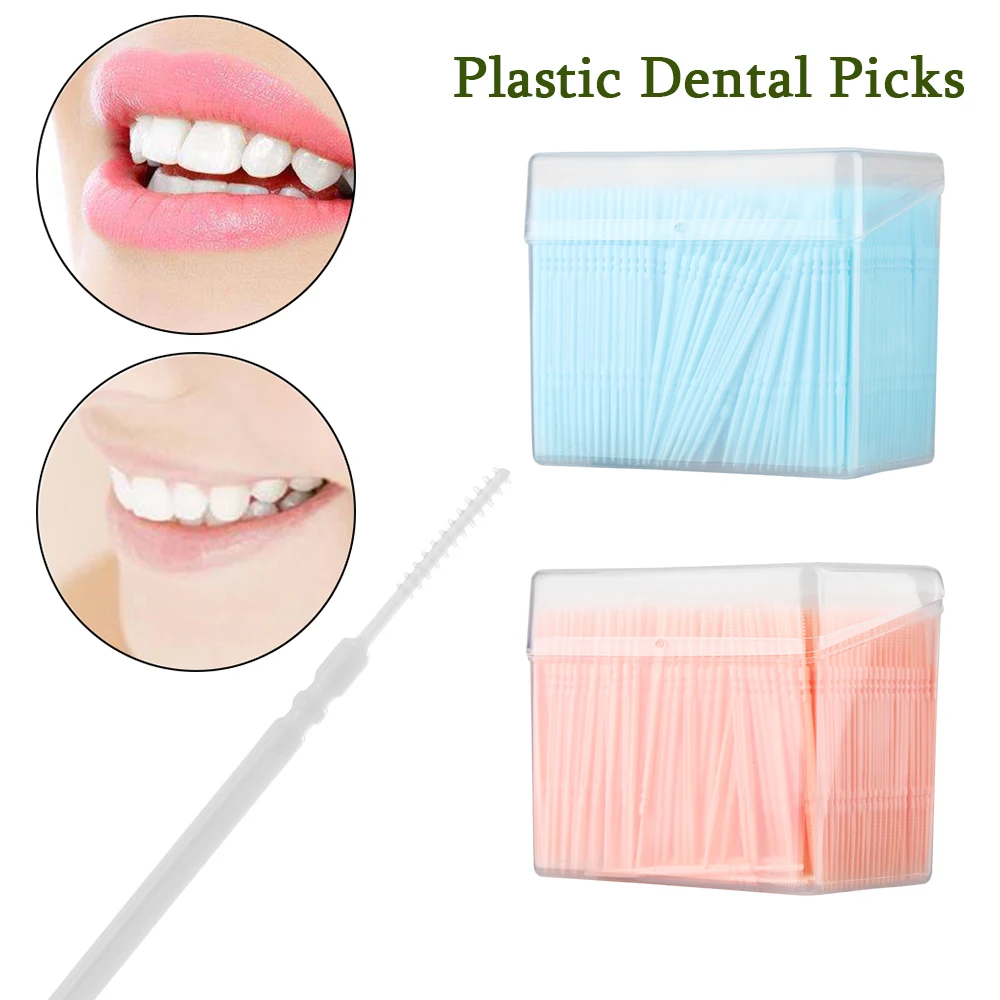 1100pcs 2 Way Interdental Brush Tooth Pick Plastic Dental Picks Oral