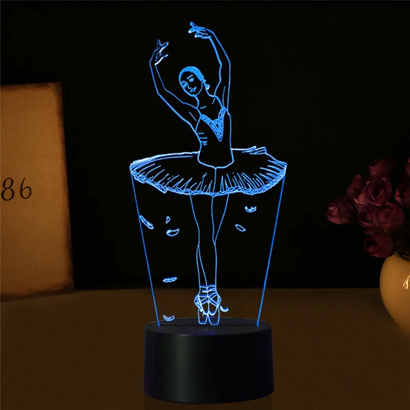 3D иллюзия Лампа Балетные костюмы для девочек USB LED 3D Ночные светильники 7 цветов Мигает Новинка светодиодные настольные лампы как дети