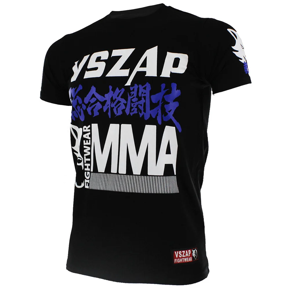 VSZAP MMA Смешанная футболка с короткими рукавами Мужская Боевая пригодность Муай Тай хлопок дышащий пот эластичность офсетная печать буквы