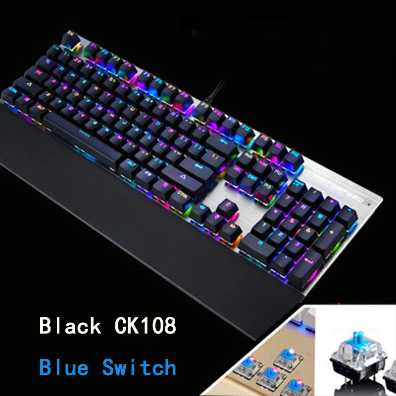 Motospeed CK108 RGB синий переключатель Механическая русская/английская клавиатура игровая Проводная светодиодный подсветка для геймера PC de