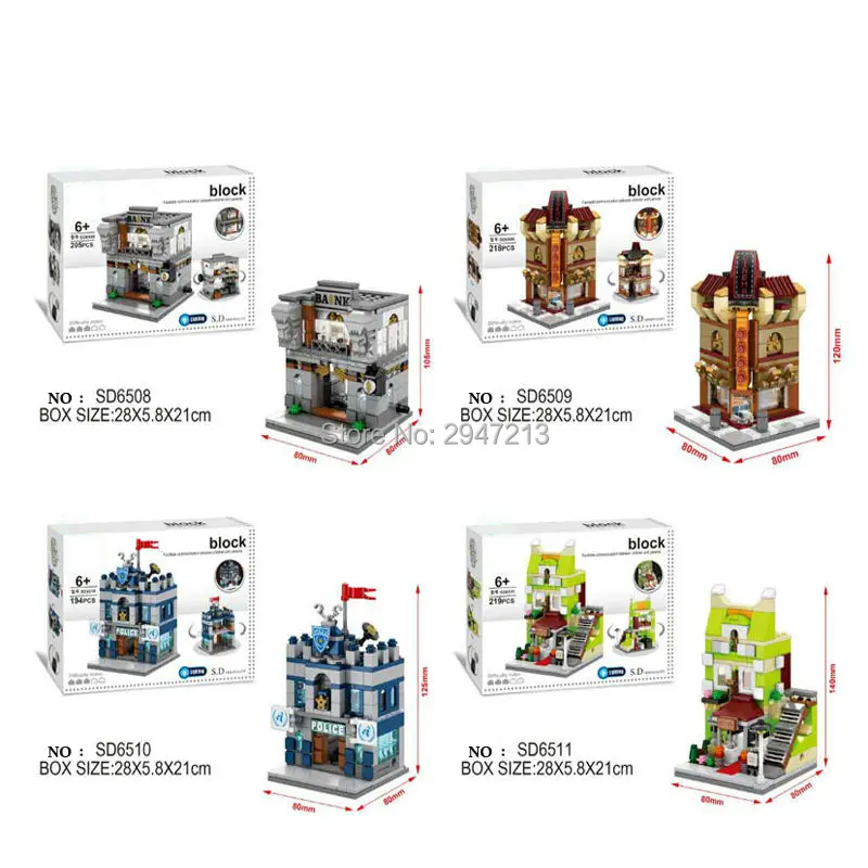 

2017 4 PZ hot sembo block compatible lepin mini city Street View Building blocks Bank Cinema Police office Restaurant Toys gift