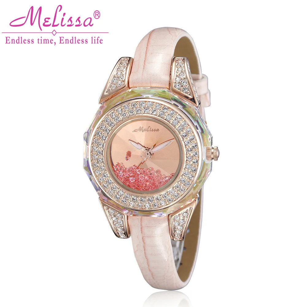 Melissa Lady Wrist Watch Quartz Hours Best Fashion woman Dress Bracelet Leather Crystal Luxury Rhinestones Girl