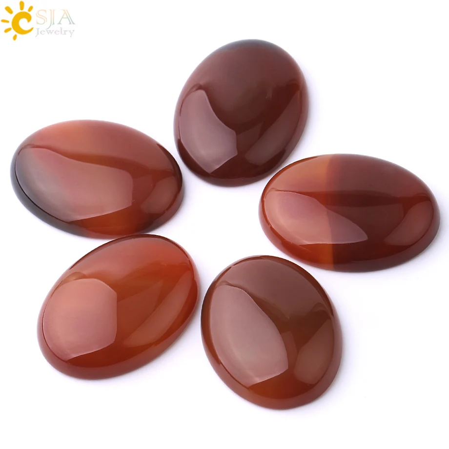 

CSJA 1pc 30x40mm Red Agates CAB Cabochon Beads No Drilling Hole Natural Stone Jewelry Findings DIY Pendants Necklaces Rings F811