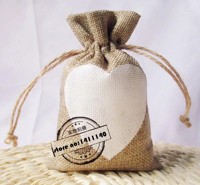White Love Heart Print Natural Jute Hessian Burlap Drawstring Bags White Love Heart Print Natural Jute Hessian Burlap Drawstring Bags Rustic Wedding Favors Party Gift Candy Bo 50 Pcs In Wring Supplies
