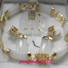 ; ; Новая красивая белый Нефритовый камень слона ювелирные изделия Цепочки и ожерелья/кулон комплект из браслета и серег