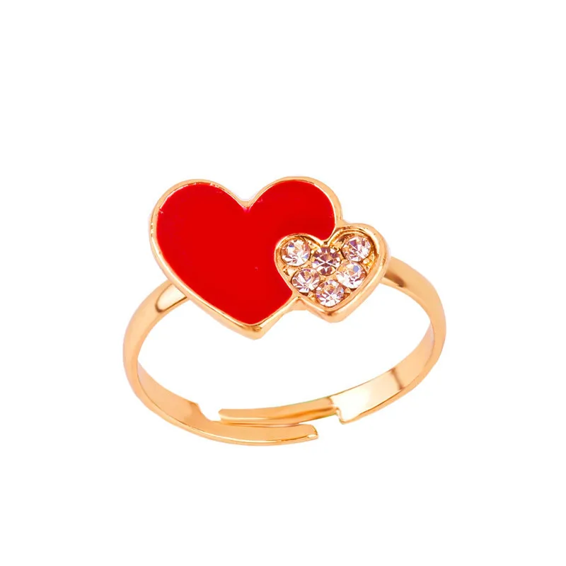 Двойное сердце, красные детские кольца, стразы, милые ювелирные изделия, капля масла, Детские Мультяшные кольца, подарок для родителей, Anelli, мода - Цвет основного камня: red