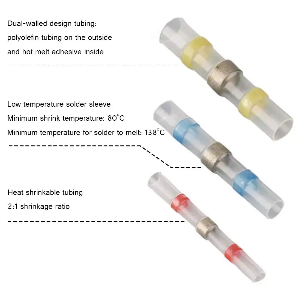 400 шт водостойкие термоусадочные трубки, втулки для припоя, электрические проволочные стыковые соединители, клеммы для соединения кабелей, комплект, ассортимент